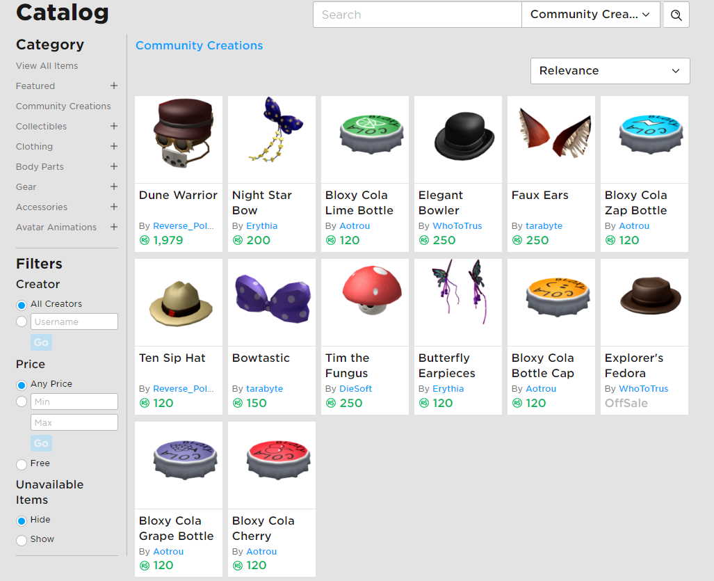 Community Creations Catalog Screenshot